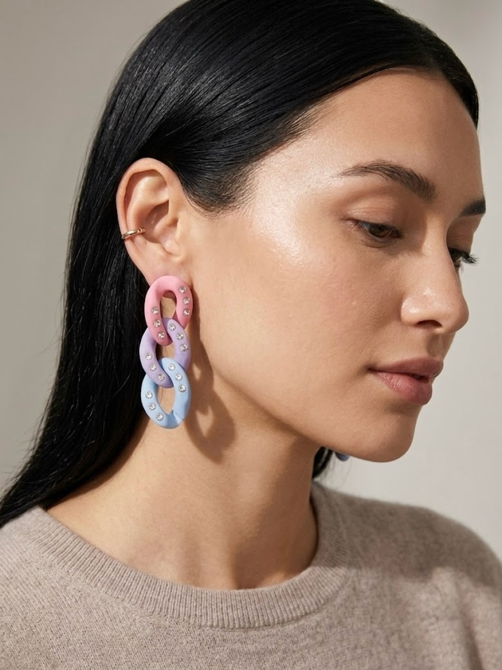 Colorblock Link Drop Statement Earrings